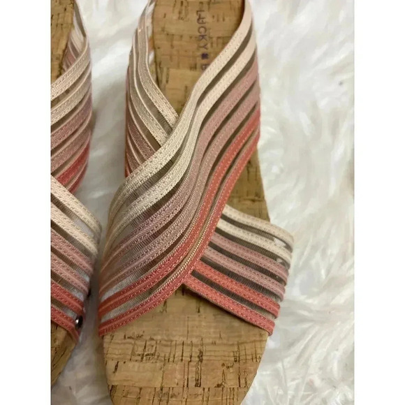 Lucky Slides Wedge Cork Heels Sandals Women's Size 8.5 - Picture 2 of 5